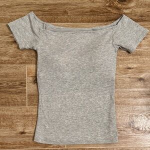 Klassy Network Ribbed Off The Shoulder Braless Short Sleeve Gray